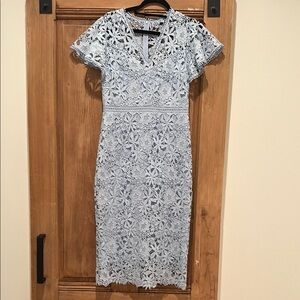 Elegant Lace Midi Dress in Light Blue